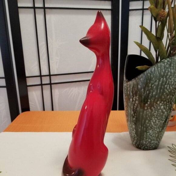 MCM Ceramic Red Siamese Cat Long Neck Kitty Figurine - Approx 13" tall - Picture 3 of 9